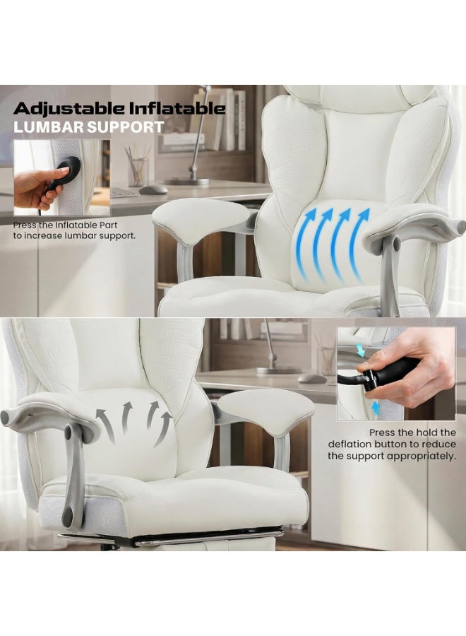 DROGO Emperium Office Chair for Work from Home 400LBS | Ergonomic Executive Boss Chair with PU Leather, High Back, Spacious Cushion Seat & Pumping Lumbar Support | Desk Chair with Premium Metal Base & Footrest White - Image 4